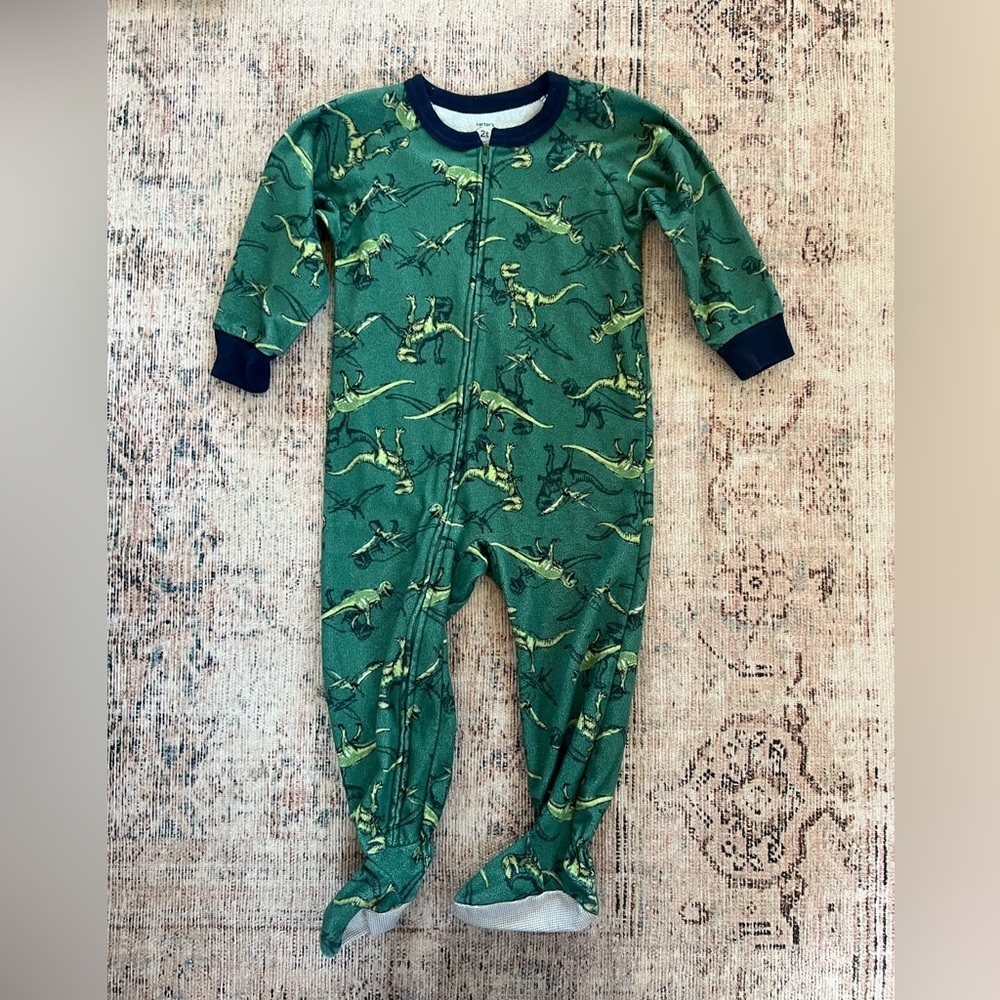Carter's Green Dinosaur Footed Pajamas